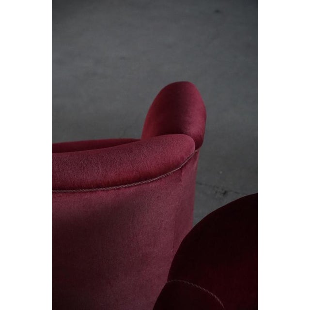 Vintage Danish Curved Lounge Chairs in Deep Red Velvet with Fringes, 1940s, Set of 2 For Sale - Image 10 of 18