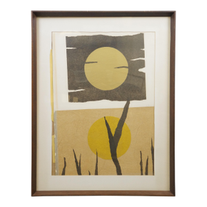 Mid Century Modernist Abstract Moon Sun Daytime Nighttime Signed Print 34"
