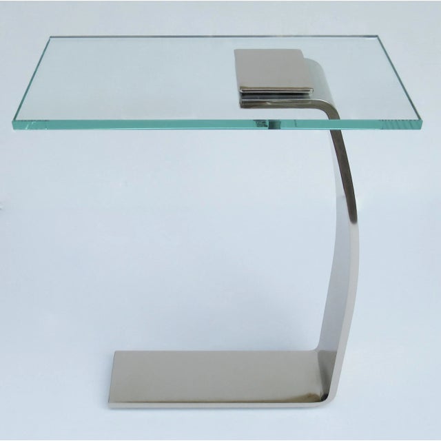 C.1980's D. I. A. (Design Institute for America) Cantilevered, Polished Nickel & Glass Top Accent/Occasional/Drinks Table For Sale In West Palm - Image 6 of 12