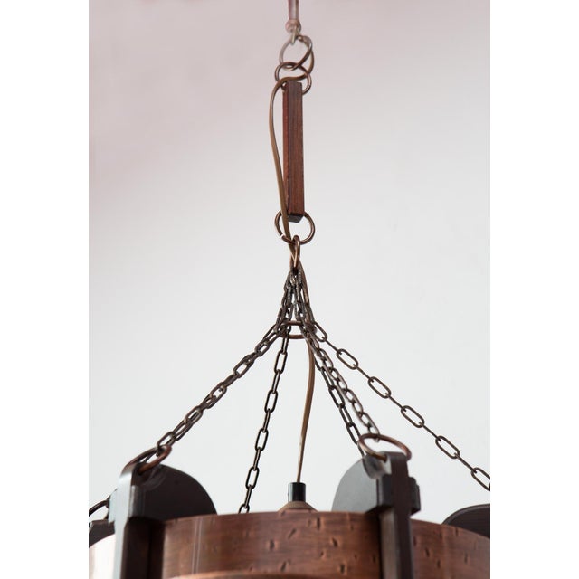 Copper Large Vintage Swedish Copper and Wood Pendant, 1970s For Sale - Image 8 of 14