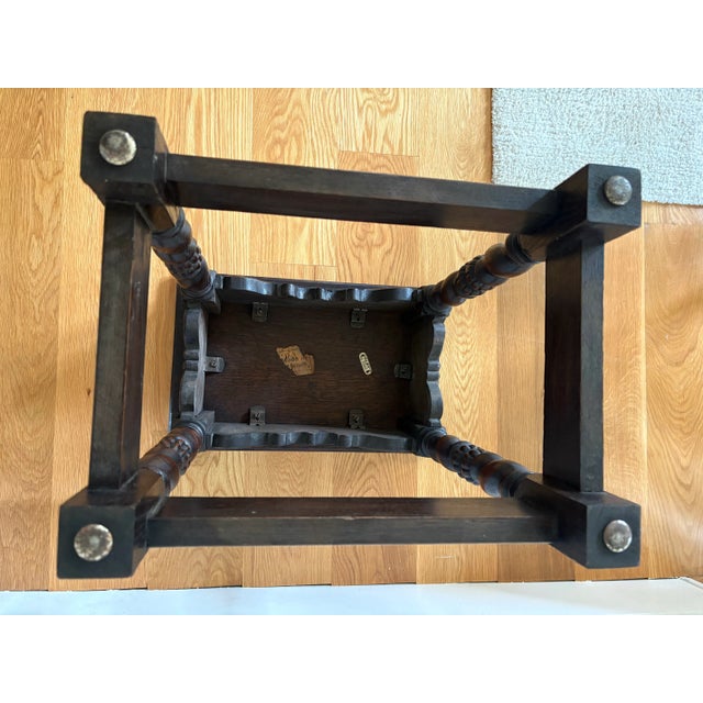 Wood 1900s Antique Belgium Oak With Barley Twist Legs and Hand Carved Apron Side Table For Sale - Image 7 of 10