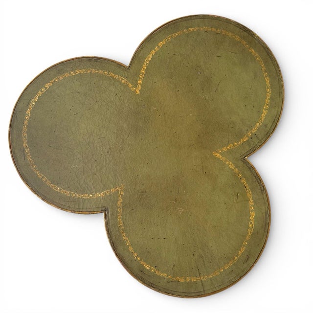 Mid 20th Century Mid-20th Century Mahogany Trefoil Chair-Side Table With Tooled Leather Top For Sale - Image 5 of 8