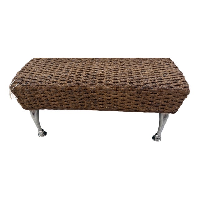 Spanish Rattan Ottoman With Chrome Legs 1960s For Sale