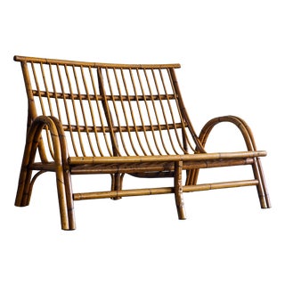 Mid-Century Rattan and Bamboo Two-Seater Lounge Sofa, 1970s For Sale