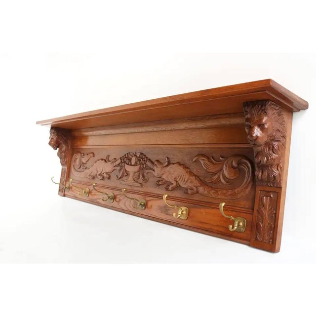 Antique Renaissance Revival French Coat Rack Lion Masks, 1880 For Sale - Image 12 of 13