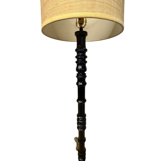 Jamie Young Cast Metal Stacked Ring Floor Lamp W/ Woven Drum Shade For Sale In Los Angeles - Image 6 of 6