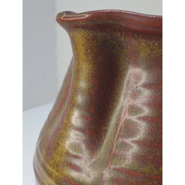 Rustic English Stoneware Pitcher With Gold and Burgundy Glaze For Sale - Image 9 of 11