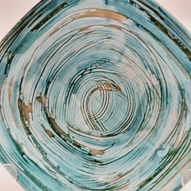 Vintage Bohemian Turquoise Ceramic Wall Plate, 1960s For Sale - Image 15 of 16