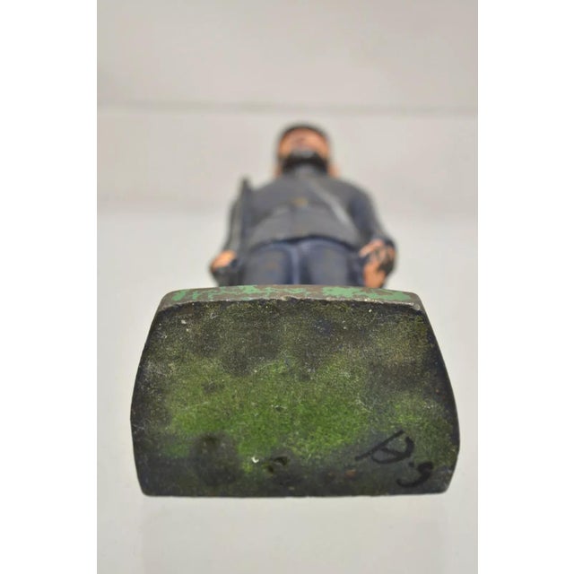 Blue Antique Victorian Cast Iron Figural Painted Military War Solider Door Stop B For Sale - Image 8 of 10