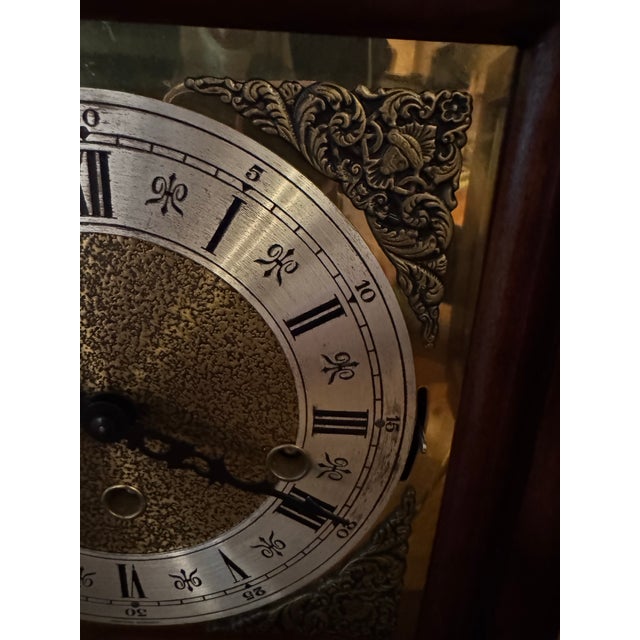 Wood Vintage Chiming Mantle Clock For Sale - Image 7 of 9