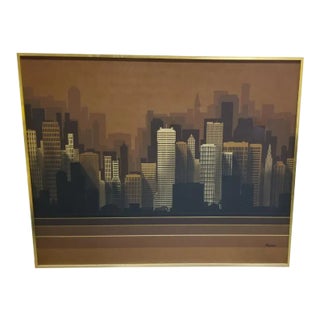 Abstract Skyline Painting on Canvas by Franco For Sale
