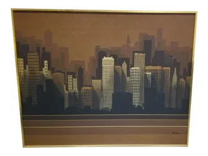 Abstract Skyline Painting on Canvas by Franco