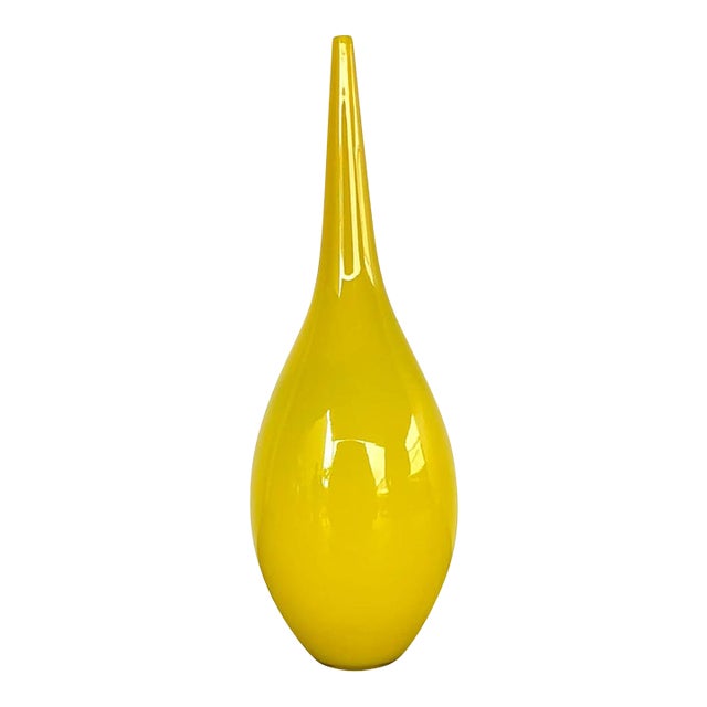 Vintage Yellow Glass Teardrop Vase For Sale