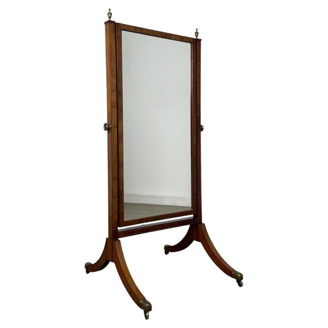 20th Century English Edwardian Inlaid Mahogany Cheval Mirror, 1890s For Sale - Image 6 of 12
