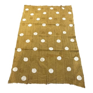 Vintage African Large Mustard & White Mud Cloth Textile Mali 66" by 43" For Sale