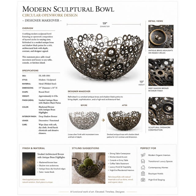 Mid 20th Century Modern Sculptural Openwork Centerpiece Bowl in Smoked Architectural Bronze For Sale - Image 4 of 4