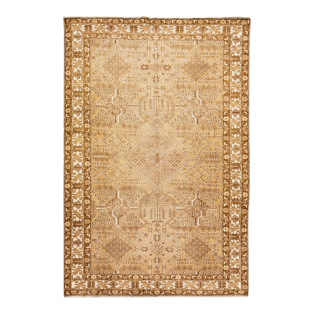 1960s Vintage Persian Joshegan Handmade Beige Geometric Wool Rug For Sale