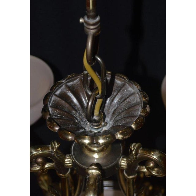 Art Deco Six-Light Chandelier in Brass and Tinted Glass, 1930 For Sale - Image 17 of 18