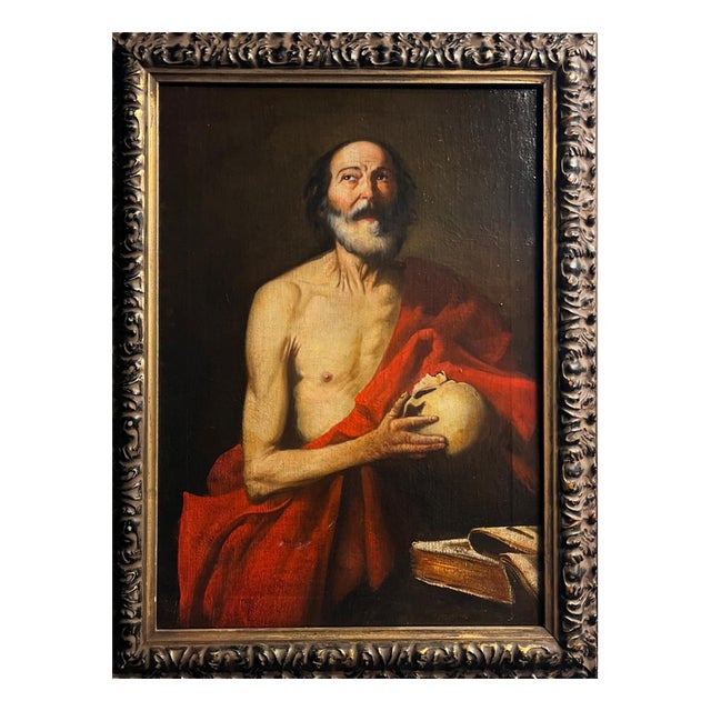 Follower of José de Ribera, Saint Jerome, Late 17th Century, Oil Painting on Canvas, Framed For Sale