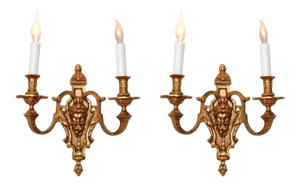 Pair of Second Empire Heavy 2 Light Bronze Sconces Wall Lights Late 19th Century