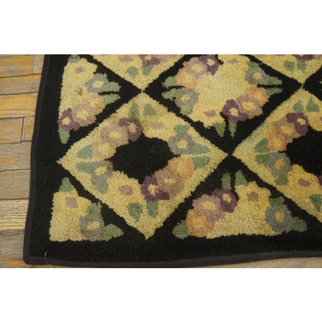Unusual Diamond Grid and Floral Pattern Antique American Hooked Rug For Sale - Image 10 of 11