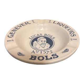 Mid-Century Dutch Blue Lucas Bols Ceramic Ashtray - Made in Holland For Sale
