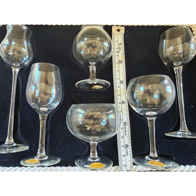 Contemporary Mid 20th Century Moser Crystal Wine Club Miniature Physiognomic Set of 6 Snifters in Original Case. Never Used. For Sale - Image 3 of 8