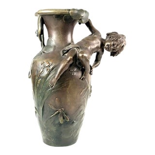 Vintage French Art Nouveau Bronze Figural Vase After Auguste Moreau For Sale
