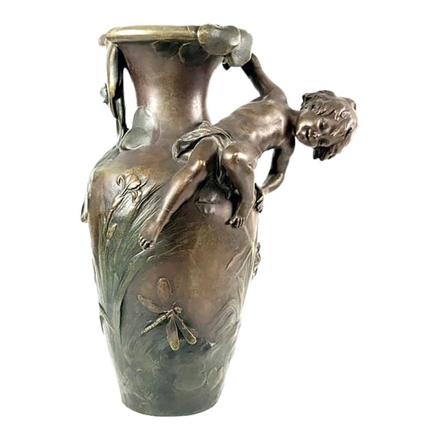 Vintage French Art Nouveau Bronze Figural Vase After Auguste Moreau For Sale