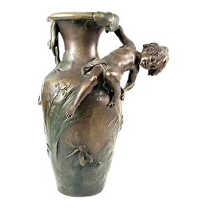 Vintage French Art Nouveau Bronze Figural Vase After Auguste Moreau