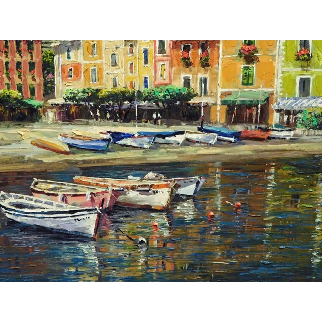 s.sam Park "Harbor at Portfino" Hand Enhanced Giclee on Canvas, Signed, Framed For Sale In Denver - Image 6 of 7