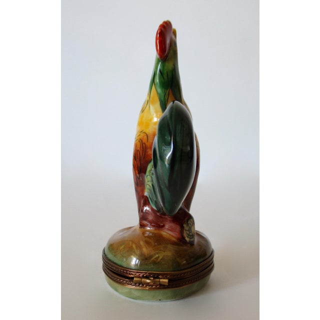 Yellow Vintage Limoges, France Hand-Painted Porcelain Enamel Crowing "Rooster" Trinket Box For Sale - Image 8 of 13