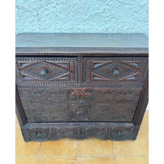 Spanish Renaissance Carved Cabinet with Drop-Front Door and Two Drawers, 1880s For Sale - Image 6 of 17