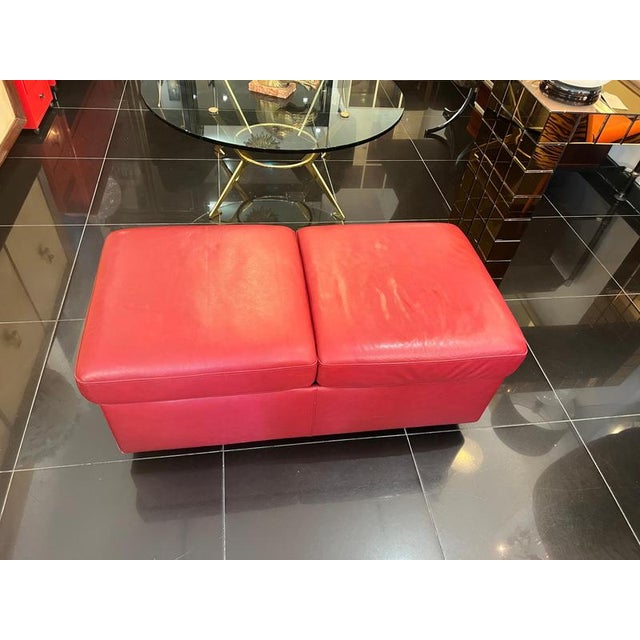 Large Extendable Ottoman and Table in Red Nappa Leather, 1980s, Set of 2 For Sale - Image 6 of 10