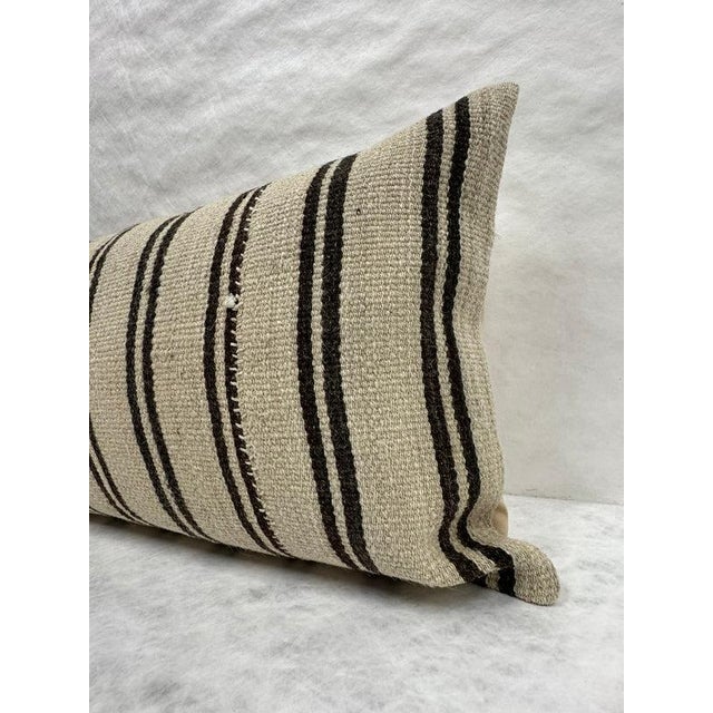 Contemporary Turkish Hemp Pillow Cushion Natural Beige Black Pillow Cushion Cover 16" x 24" For Sale - Image 3 of 4