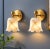 Brass Alabaster Flower Wall Sconces, Brass Ruffle Alabaster Flower Shade, Wall Sconce Marble Wall Light Pair of 2 For Sale - Image 4 of 11