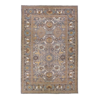 Floral Modern Persian Sultanabad Handmade Oversize Wool Rug With Grey Field For Sale