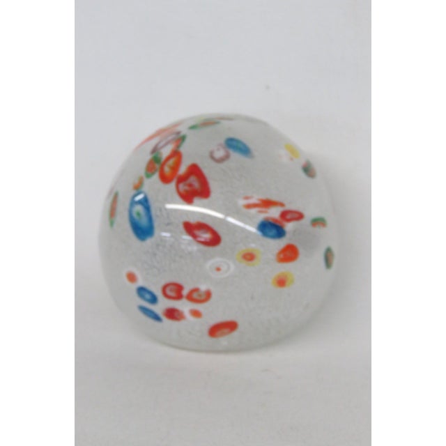 Mid 20th Century Mid Century Millefiori Art Glass Paperweight White Red Blue Green Orange 5129b For Sale - Image 5 of 14