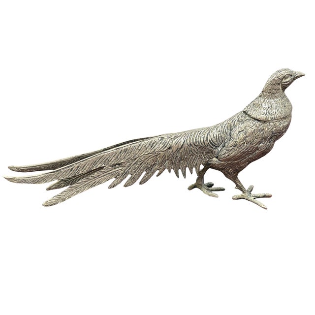 Hollywood Regency Vintage Gucci Italy Silver-Tone Pheasant Figurine For Sale - Image 3 of 6