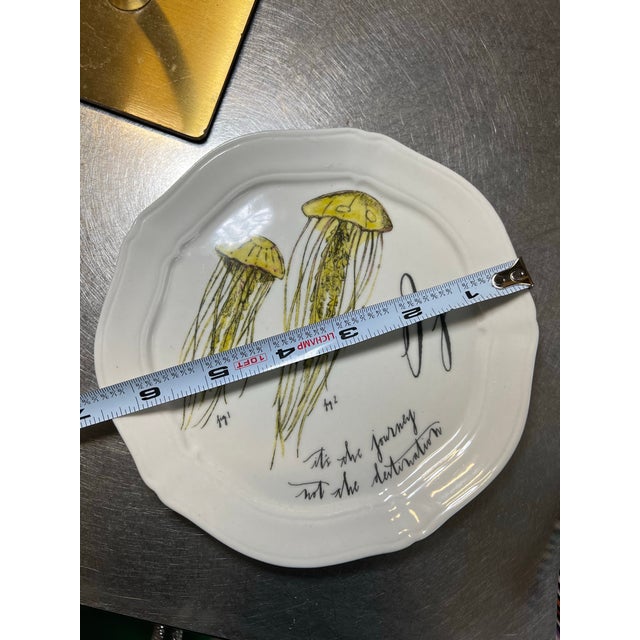Nautical Vintage Ceramic Decorative Plate With Jellyfish Accents For Sale - Image 3 of 6
