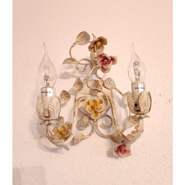 Vintage Wall Lamp with Floral Porcelain Elements, 1950s For Sale - Image 16 of 16