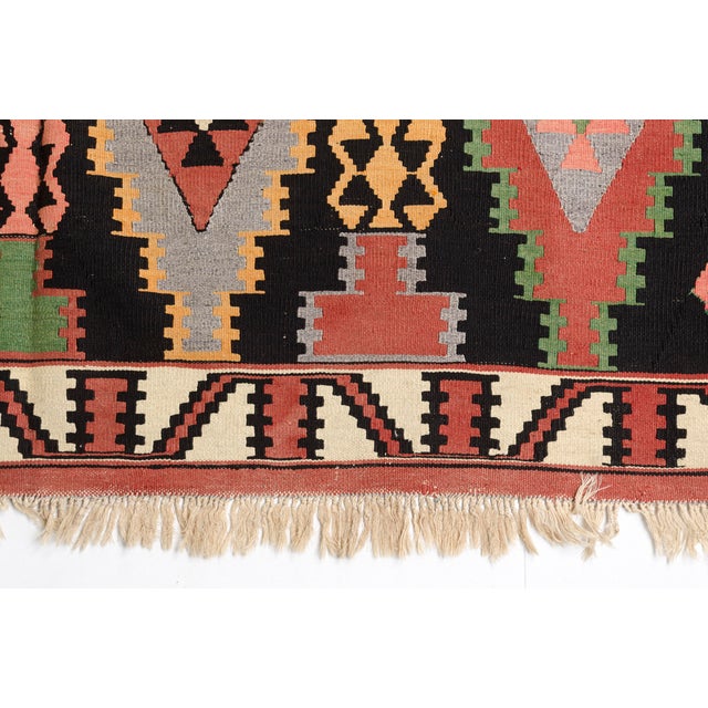 1960s Central Diamond Medallion Grid With Serrated Borders Kilim For Sale - Image 9 of 10