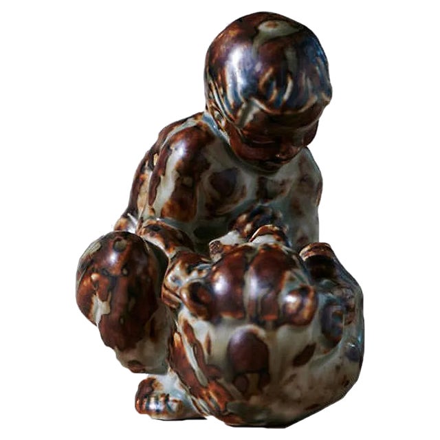 Boy with Bear by Knud Kyhn for Royal Copenhagen For Sale