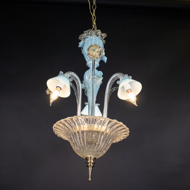 Mid‑Century Murano Glass Chandelier in Celeste Blue Floral Venetian Style in the Manner of Seguso Vetri d'Arte For Sale - Image 10 of 18