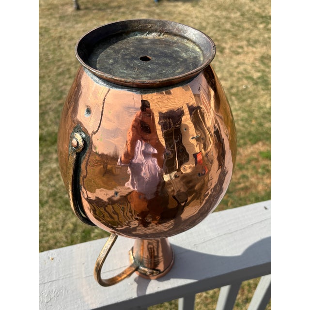 Tall and Highly Detailed Late 19th / Early 20th C. Copper and Brass Vessel Vase Pitcher For Sale - Image 6 of 12