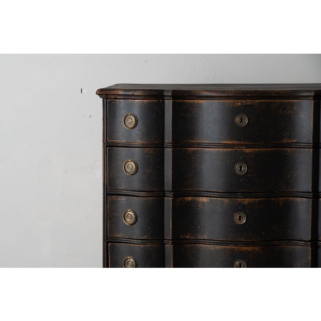 Black Late 18th Century Danish Black Painted Oak Rococo Chest of Four Drawers For Sale - Image 8 of 15