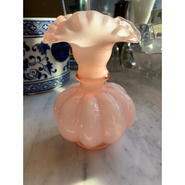 Vintage Fenton Ruffled Melon Rosaline Glass Vase For Sale In Seattle - Image 6 of 9