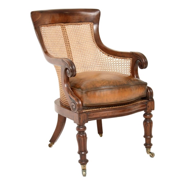 Antique William IV Cane and Leather Armchair, 1830s For Sale