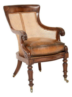 Antique William IV Cane and Leather Armchair, 1830s