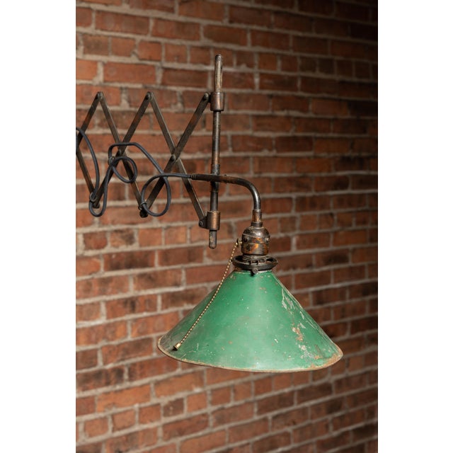 Early 20th Century Japanned Copper Scissor Arm Wall Lamp With Mirrored Art Nouveau Shade For Sale - Image 12 of 18